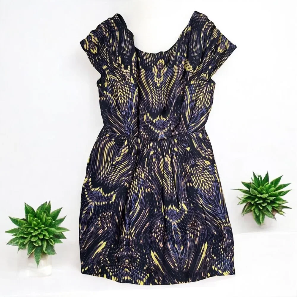 Cynthia Steffe 100% Silk Cap Sleeve Dress in Abstract Butterfly Print